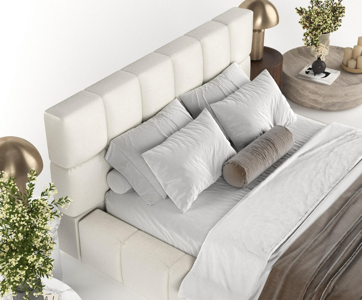 POLSTERBETT Paros mit Stauraum 200/200 cm Weiß im Bubble Stoff - Schwarz/Naturfarben, Holz/Holzwerkstoff (200/200cm) - AltaBeds