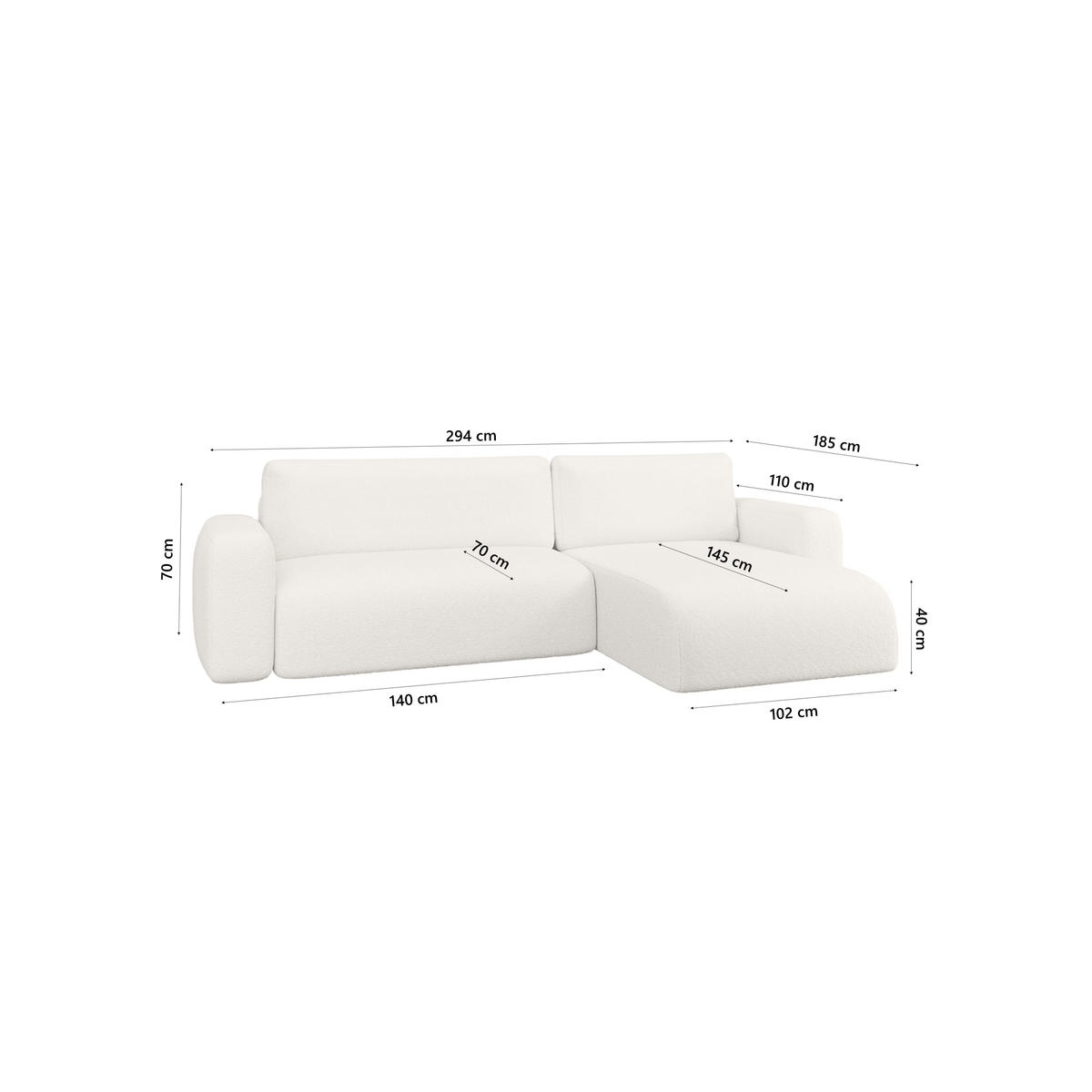 ECKSOFA TALW L mit Schlaffunktion, Weiß - Weiß, Textil (294/185cm) - Fedve