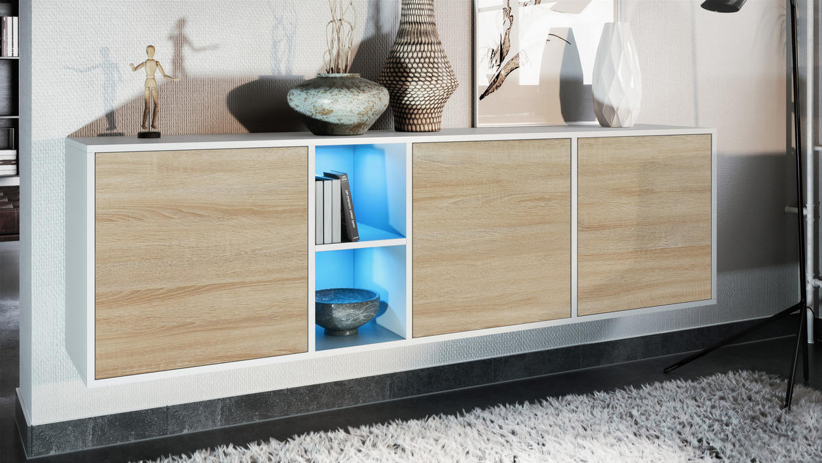 SIDEBOARD Cuba Türen in Eiche sägerau - Eiche San Remo, Holzwerkstoff (182/53/35cm) - Vladon