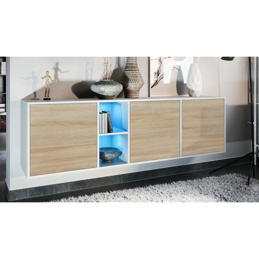 Thumbnail - Vladon Sideboard, Eiche San Remo, Holzwerkstoff, 182x53x35 cm, Wohnzimmer, Kommoden & Sideboards, Sideboards