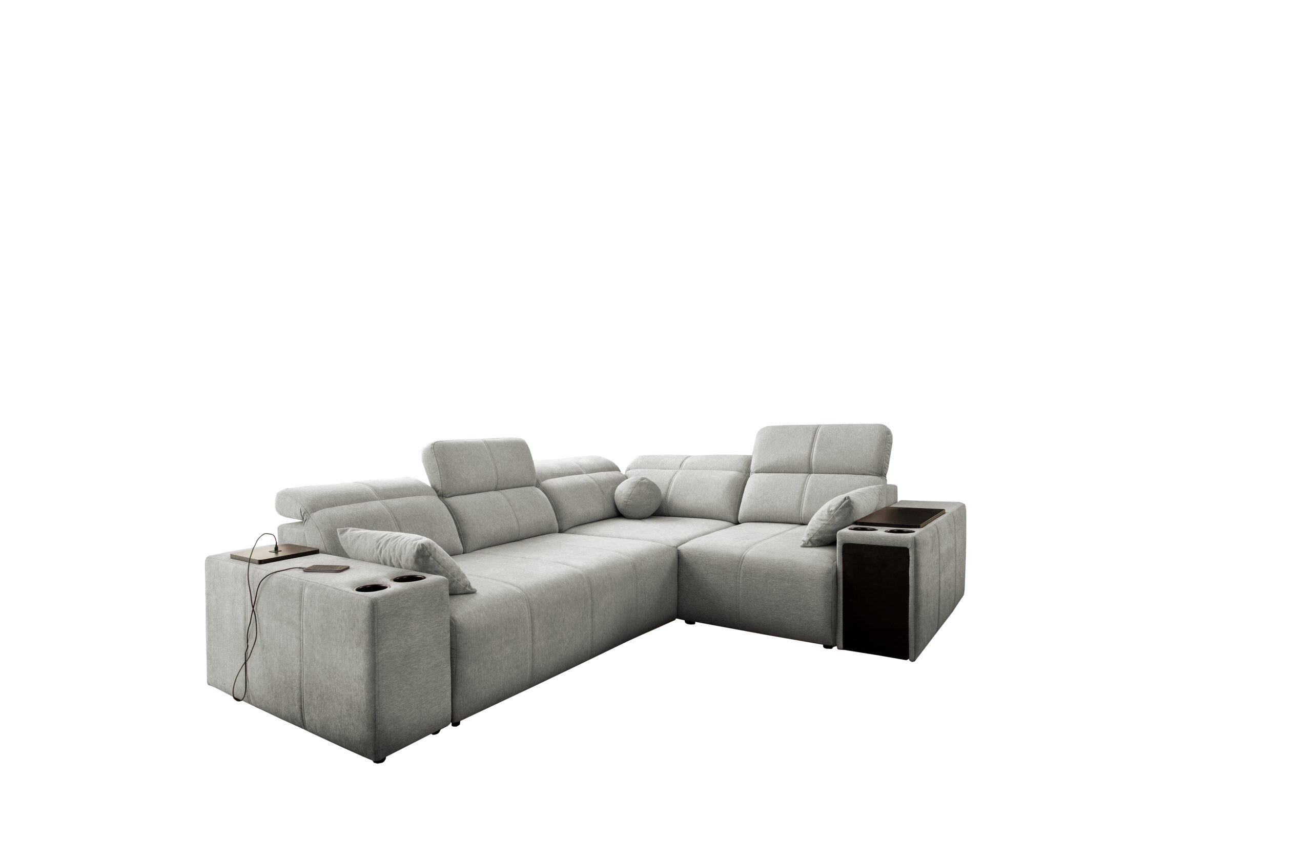 ECKSOFA Mit Schlaffunktion USB Und Verstellbarer Rückenlehne Mindy II Hellgrau Rechts - Hellgrau, Holz/Textil (288/219cm) - Kaiser Möbel