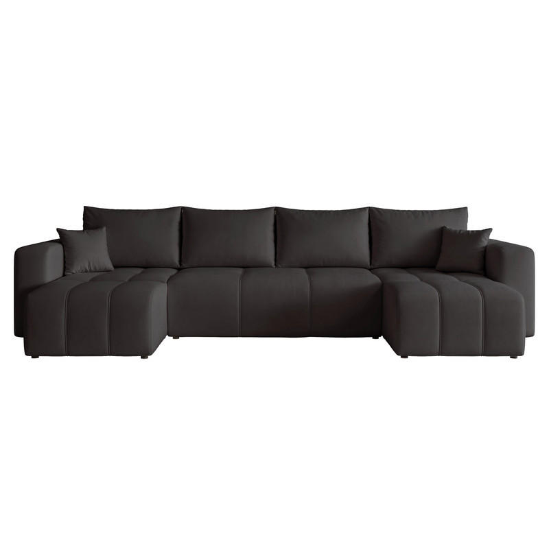 WOHNLANDSCHAFT U-Form Velours mit Bettkasten und Schlaffunktion - Anthrazit, Holzwerkstoff/Kunststoff (318/79/145cm) - Idohome