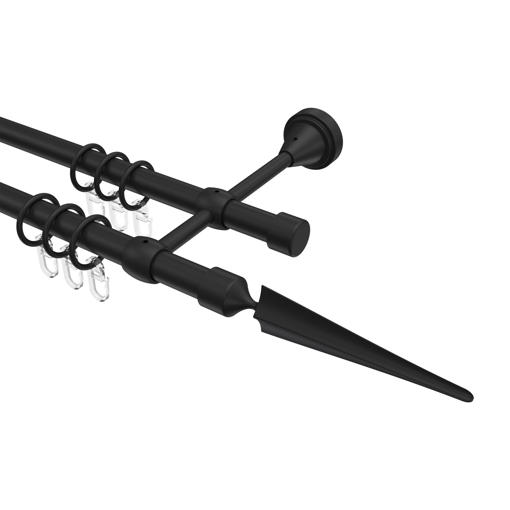 GARDINENSTANGE Primus Lorenzo 120 cm, 2-läufig, 16 mm Ø Schwarz - Schwarz, Metall (120cm) - INTERDECO