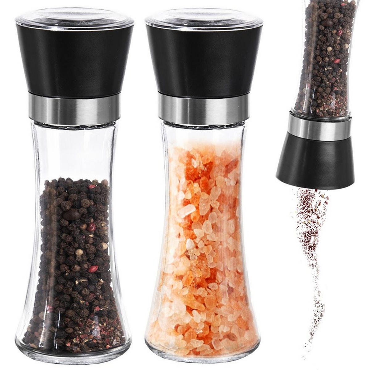 GEWÜRZMÜHLE-SET Schwarz Transparent - Schwarz, Glas (6.5/18.5/6.5cm) - Orion 