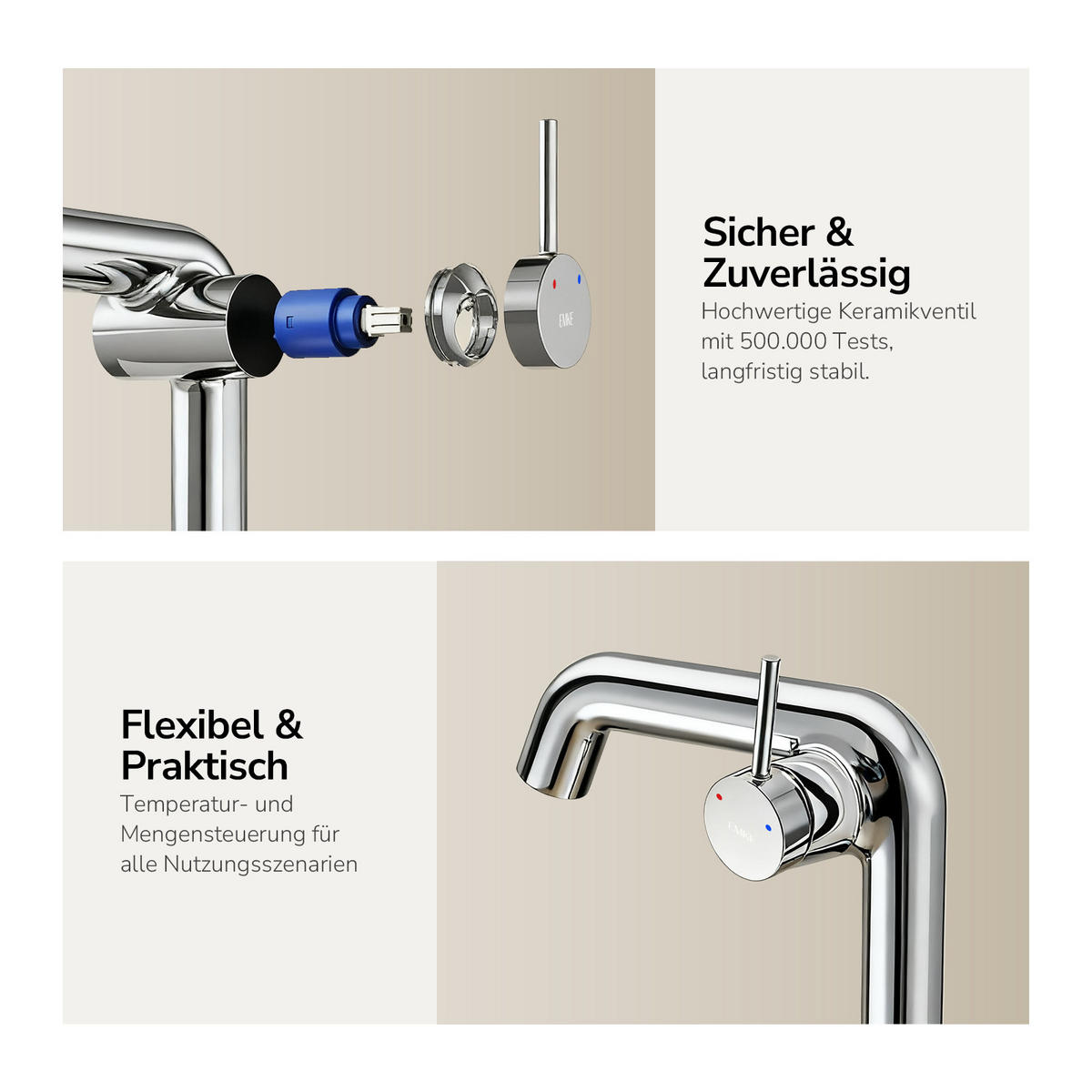 WASCHTISCHARMATUR Ventilkernzertifizierung Chrom 15cm - Chromfarben, Metall (20/7.6/22.2cm) - EMKE