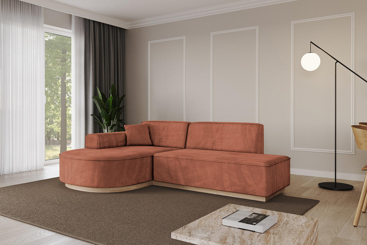 ECKSOFA Ottomane Links ARRIO-L1 - 243x171x83 cm Apricot - Koralle, Holzwerkstoff/Textil (243/171cm) - ALTDECOR