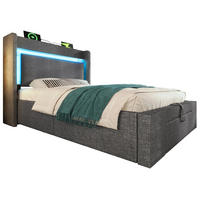 POLSTERBETT aus Leinen 90x200 cm in Grau mit LED, USB-C & Matratze - Grau, Textil (90/200cm) - Modfu