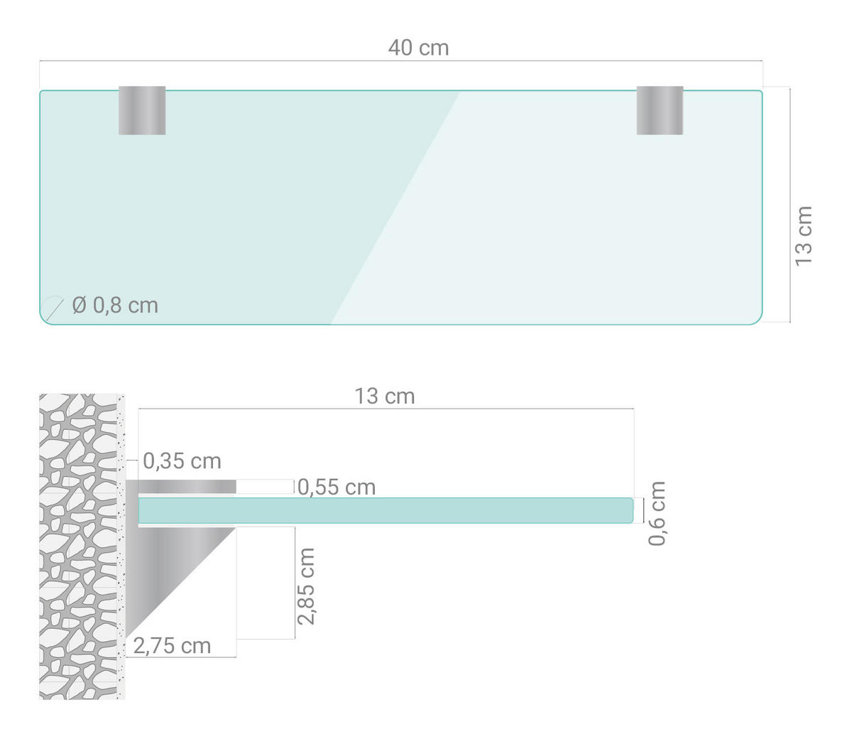 GLASABLAGE 40x13 cm Glas Weiß - Transparent, Glas (40/0.6/13cm) - TULUP
