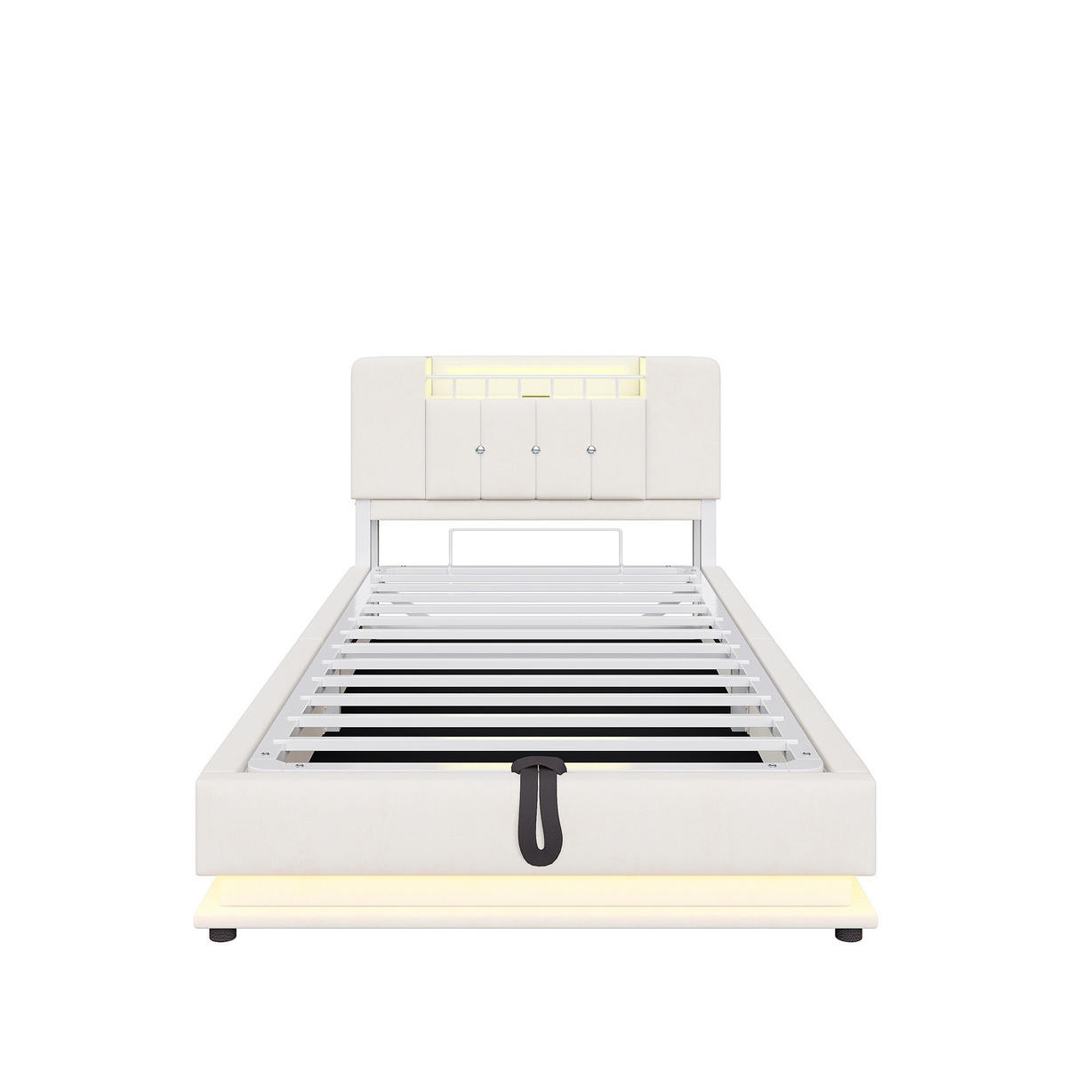 POLSTERBETT 90/200 cm Beige mit LED-Beleuchtung und Stauraum - Beige, Textil (90/200cm) - Flora Grace
