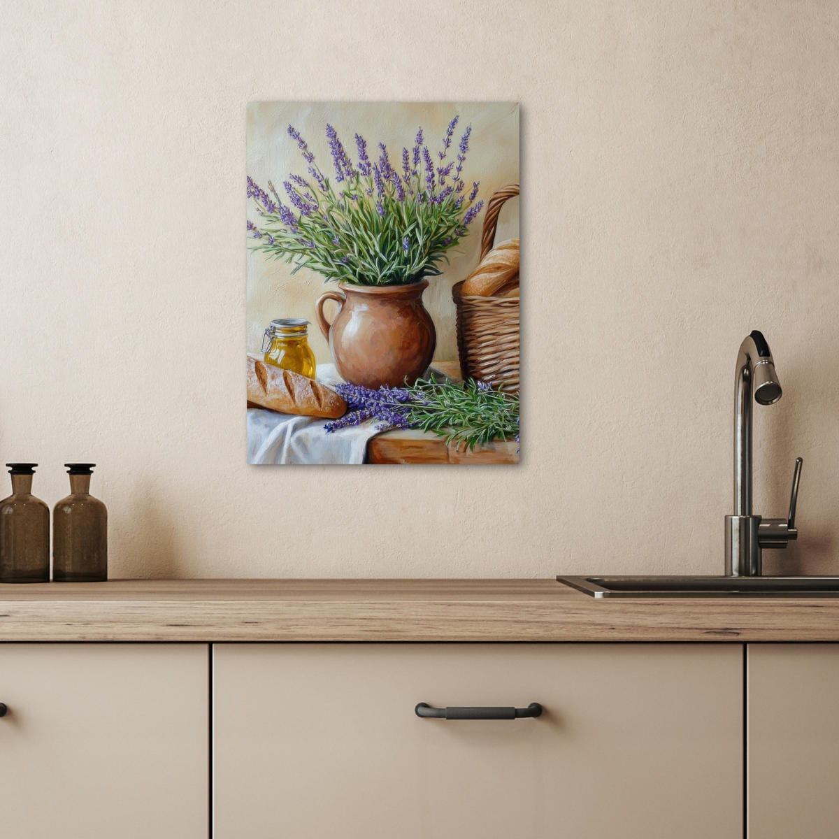 LEINWANDBILD Lavendel - Brot - Stilleben 30x40 cm - Flieder, Textil (30/40cm) - MuchoWow