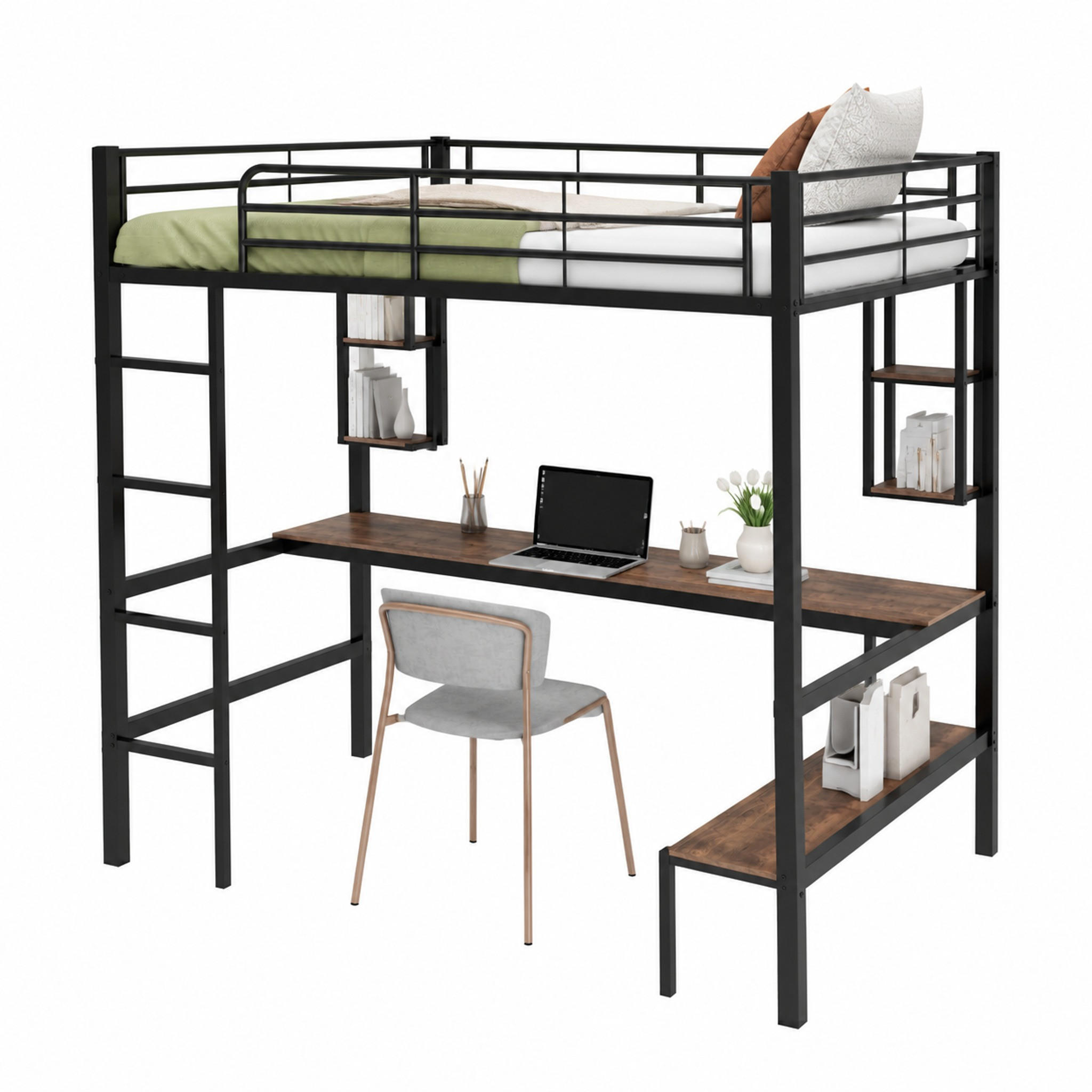 HOCHBETT mit Schreibtisch 140x200 cm Metall Schwarz - Schwarz, Metall (140/200cm) - Meubliv