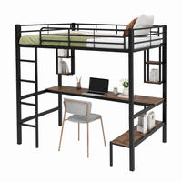 HOCHBETT mit Schreibtisch 140x200 cm Metall Schwarz - Schwarz, Metall (140/200cm) - Meubliv