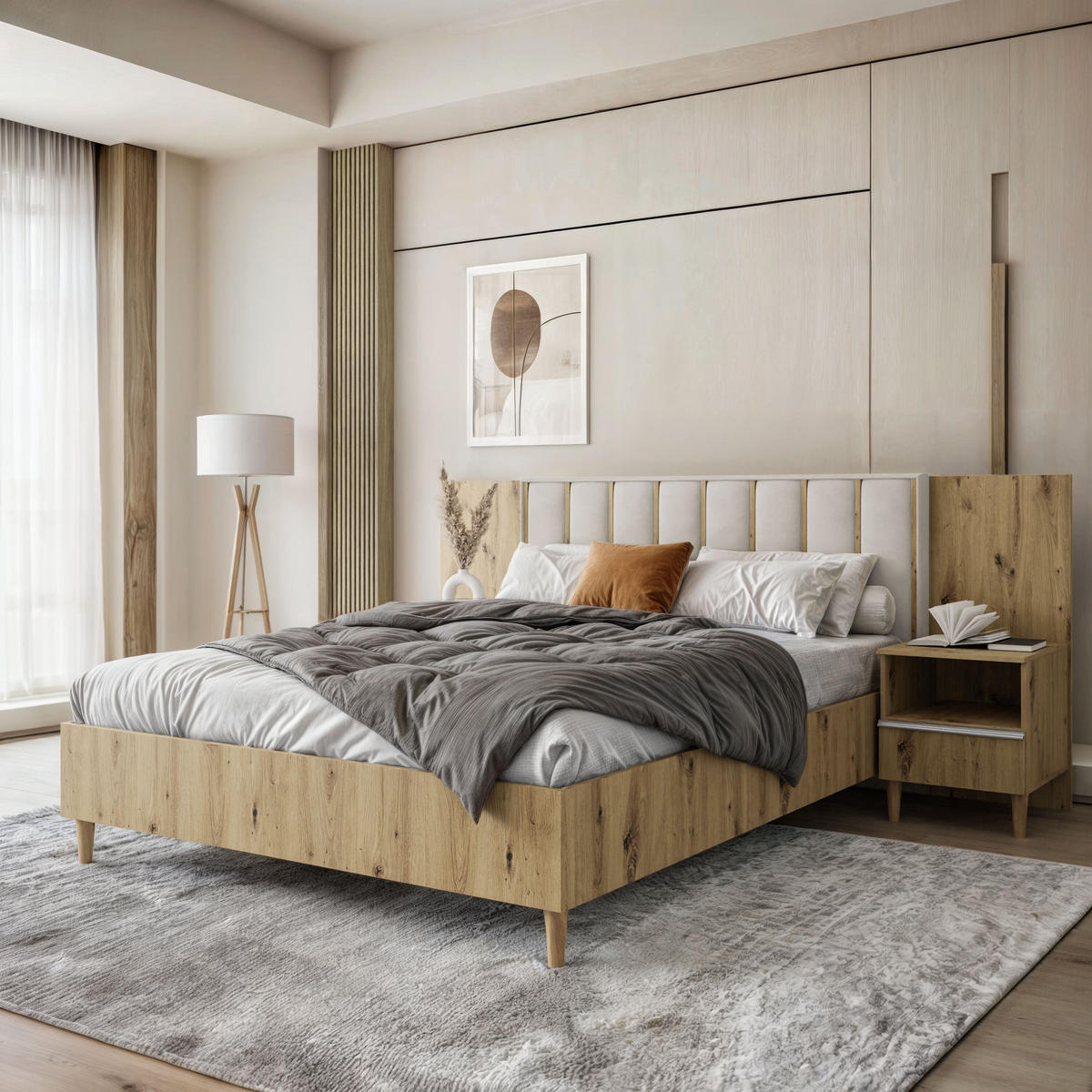 DOPPELBETT Luk I 160/200 cm ohne Matratze, Lattenrost, Bettkasten, artisan, beige - Beige/Eiche Artisan, Kunststoff (160/200cm) - Margaret Hadas24
