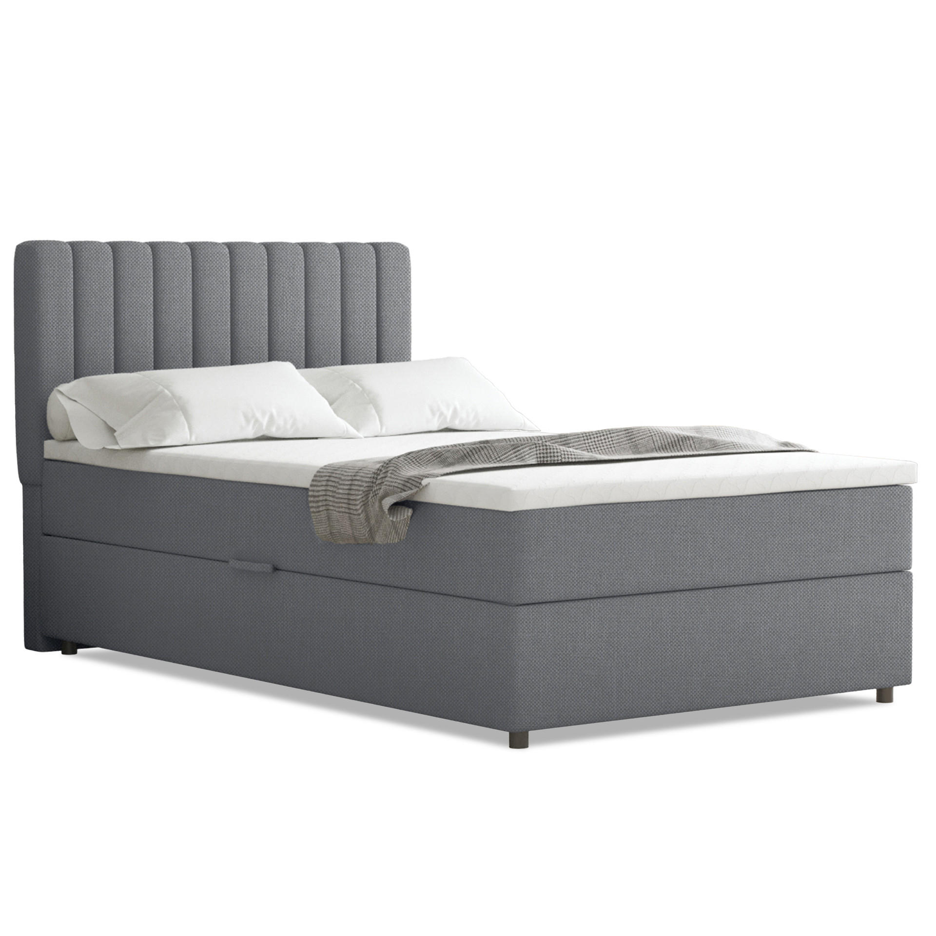 BOXBETT Everest 120 x 200 cm Einzelbett mit hochwertiger Bonell-Matratze und Topper - Dunkelgrau, Holz (120/200cm) - Panda Möbel