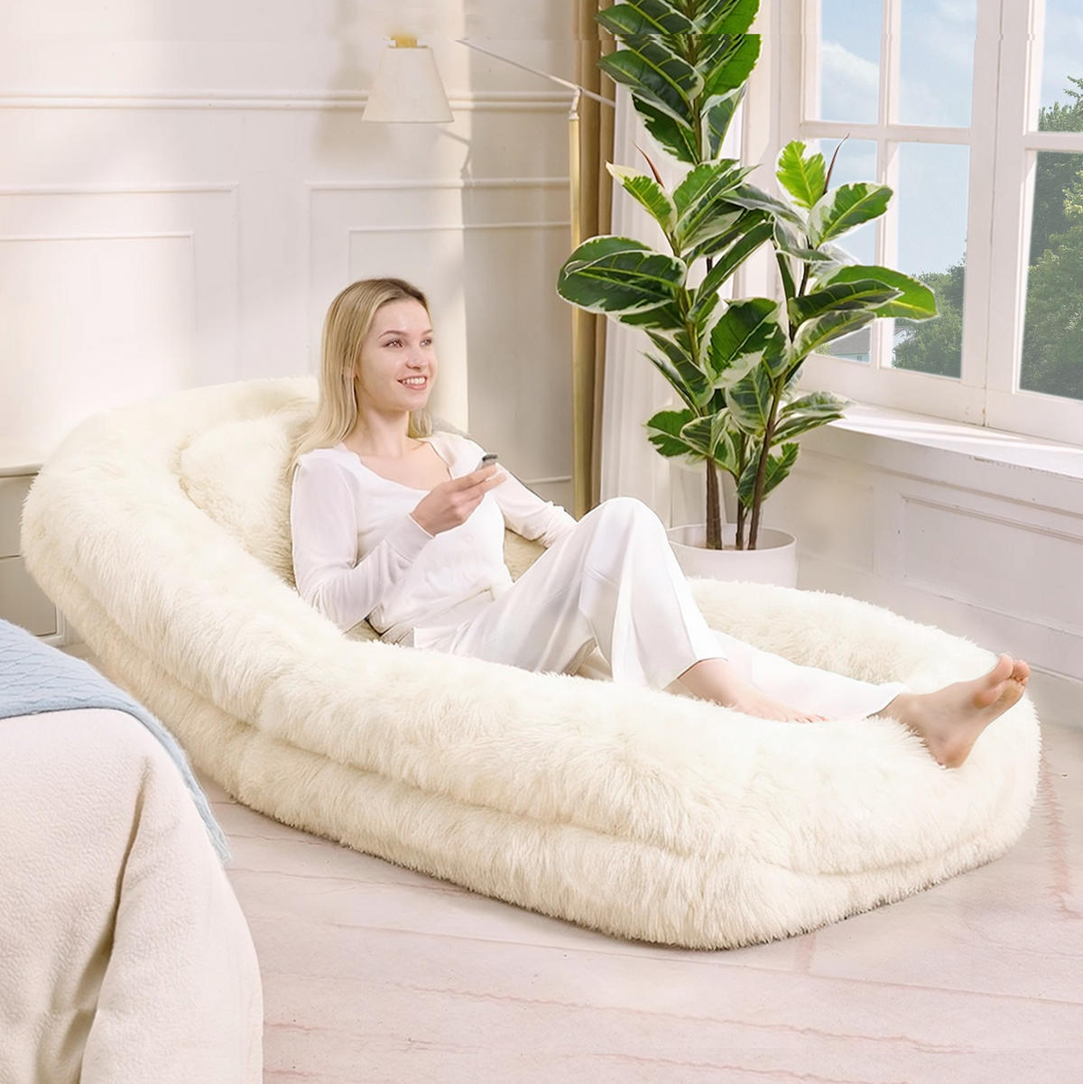 BODENSOFA mit 5-fach verstellbarer Rückenlehne 102 x 89 x 88 cm Beige - Beige, Kunststoff (89/88/102cm) - Beauniv