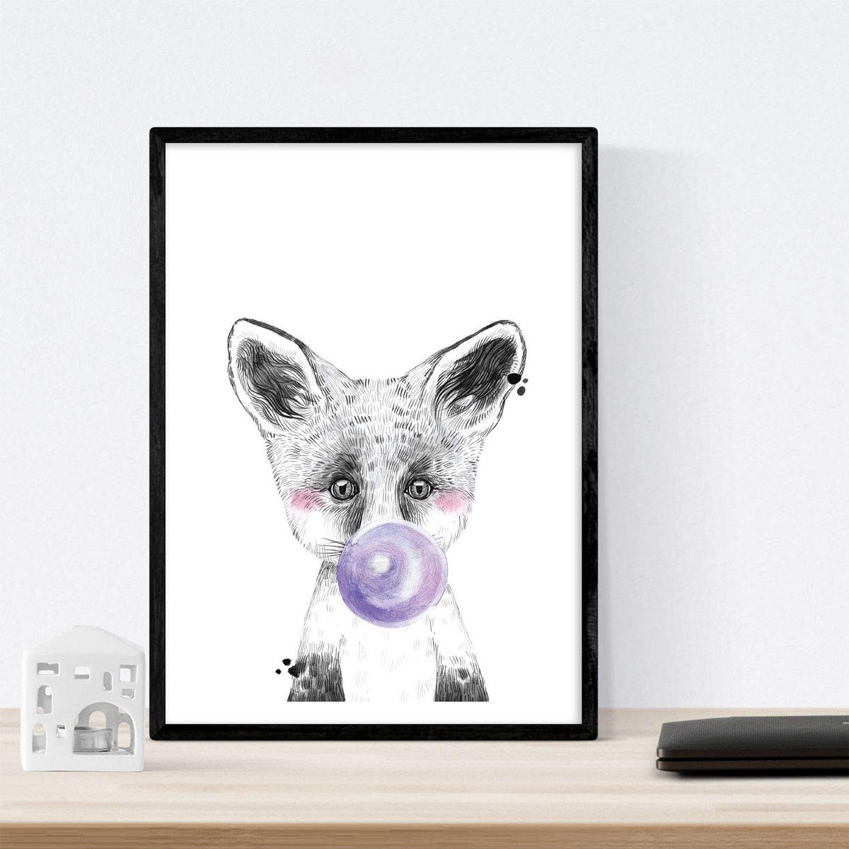 POSTER Set Mit 6 Tiere Babys Mit Kaugummi Kaninchenkuh Fuchs Pferd Bär Flamme - Klar, Papier (29/3cm) - Nacnic