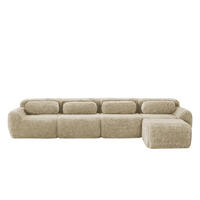 ECKSOFA 378/179/73 cm Hellkhaki Plüsch mit 1 Fußhocker und 2 kleinen Dekokissen - Kaschmir/Graubraun, Textil (378/179cm) - Oxeza