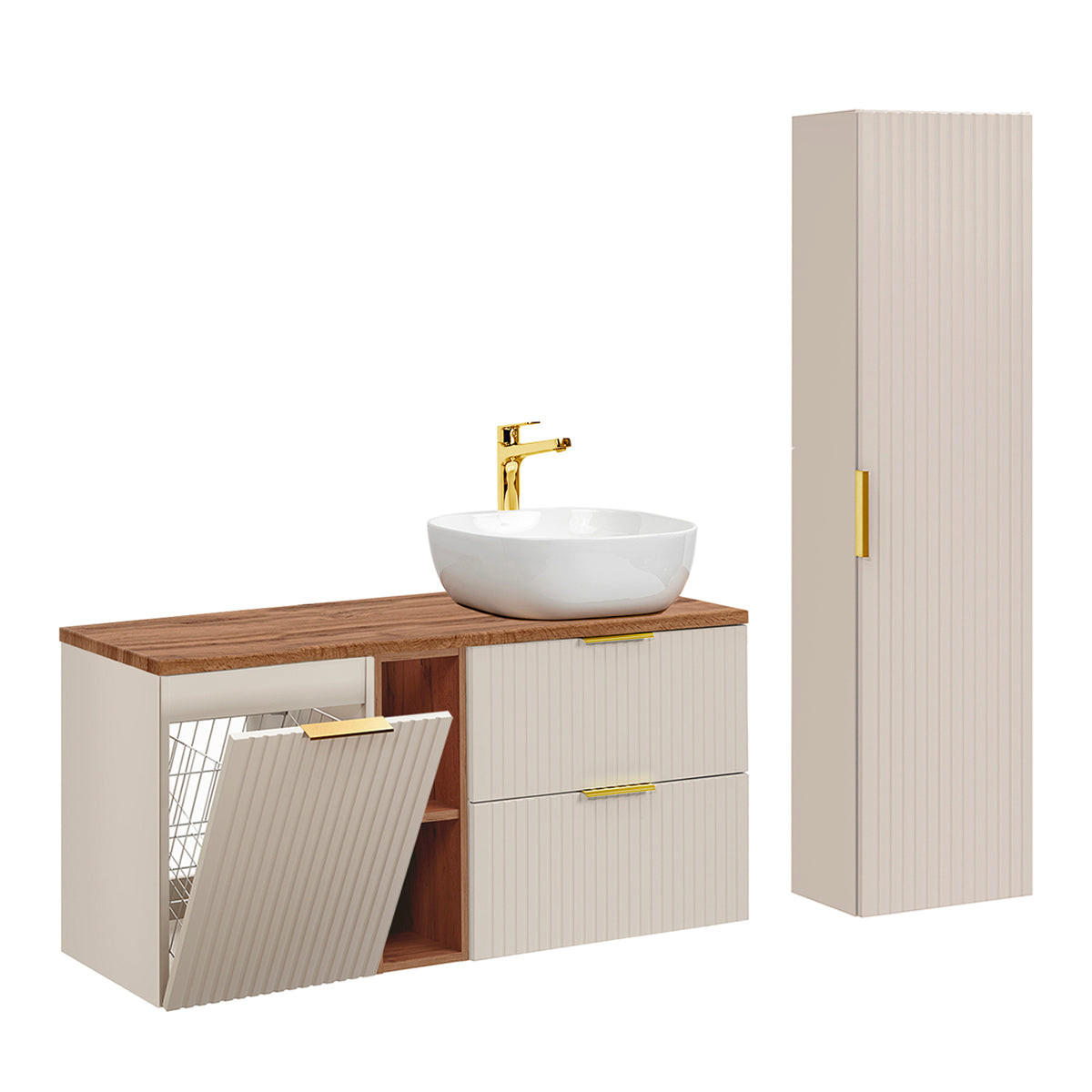 BADMÖBEL 120.8cm Adriel 2er-Set Kaschmir und Holz - Beige, Holzwerkstoff (120.8/59/46cm) - Petits-meubles