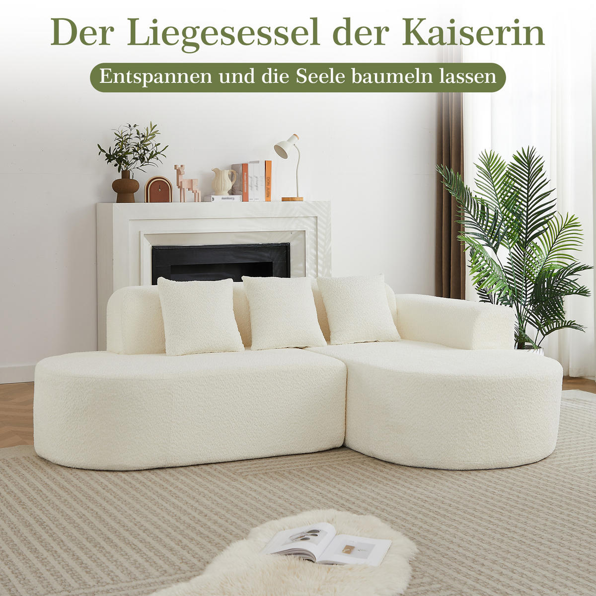 ECKSOFA 222/157/73 cm Beige Chenille mit 3 Kissen (Rechte Seite) - Creme, Textil (157/222cm) - Oxeza