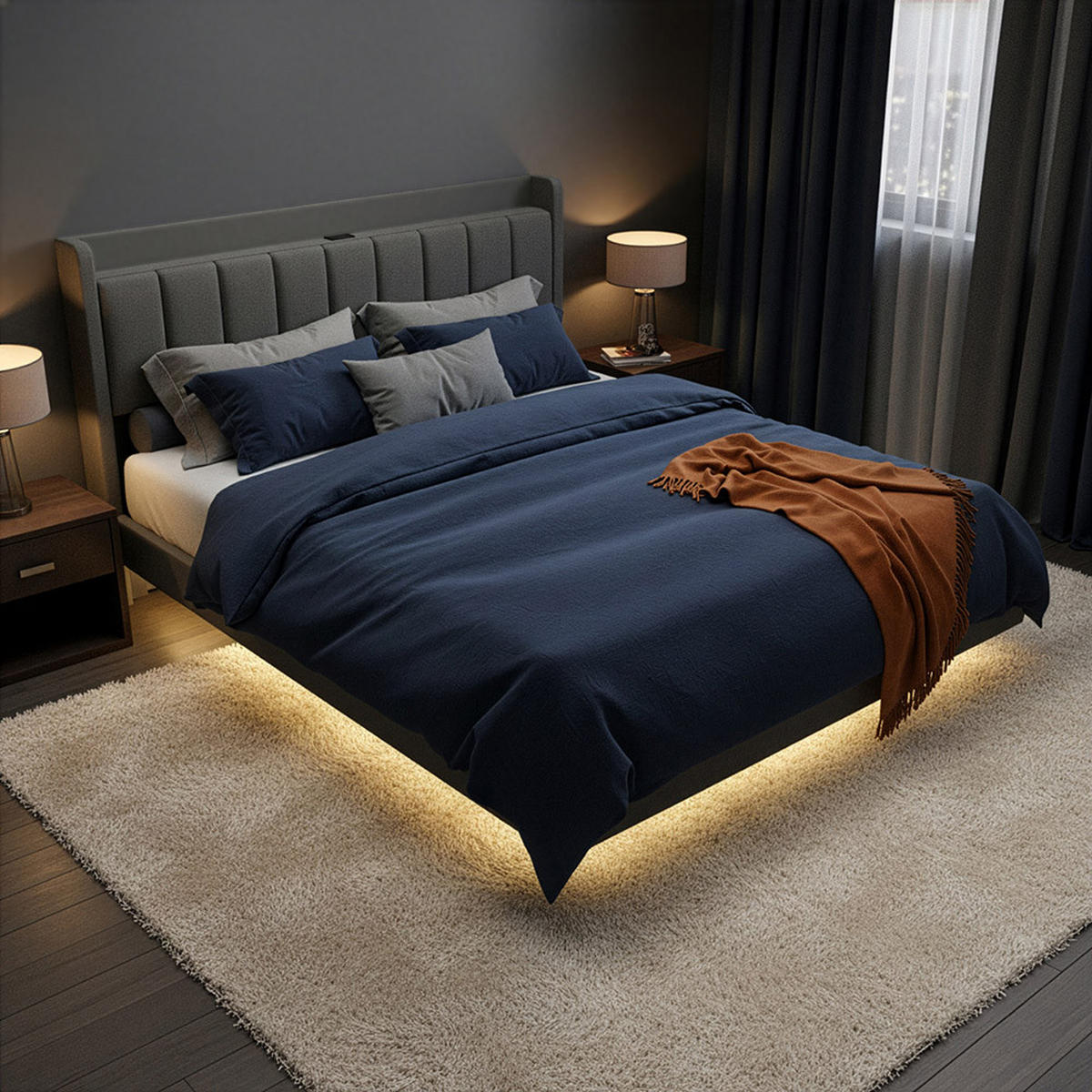LED BETT MELURA - Dunkelgrau, Mit Matratze - Dunkelgrau, Kunststoff - Home Deluxe