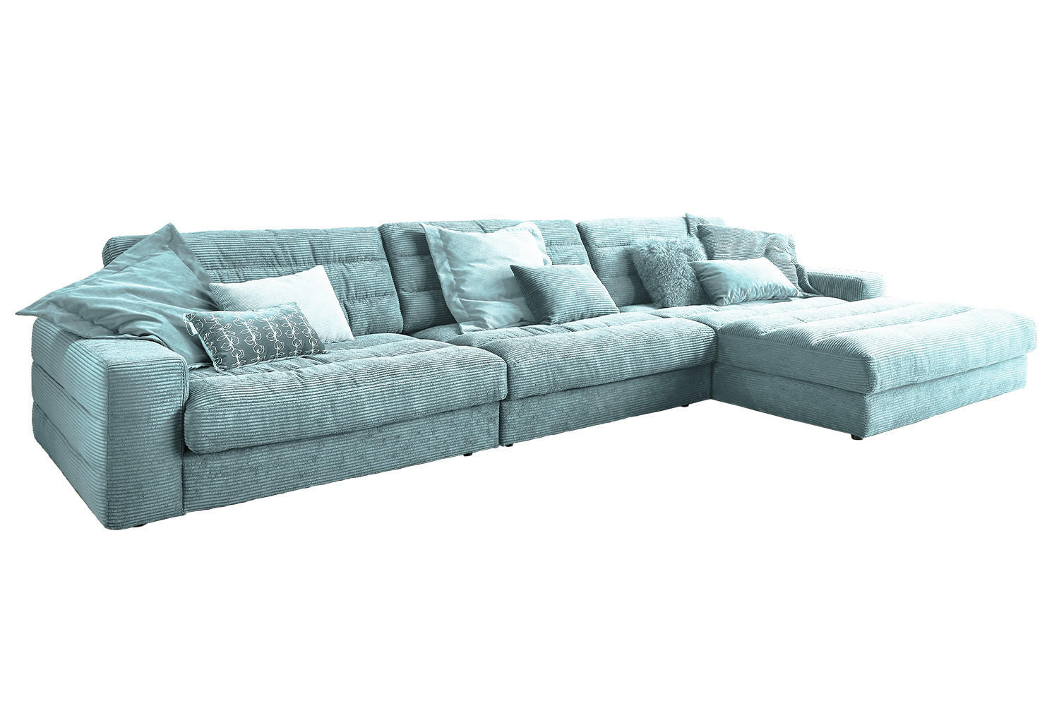 ECKSOFA XL LANA Hellblau Cord - Schwarz/Hellblau, Textil (416/205cm) - KAWOLA