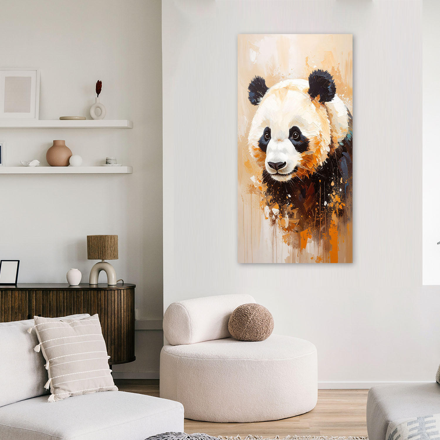 LEINWANDBILD Panda Tier gemalt 40x80cm - Beige, Textil (40/80cm) - Feeby