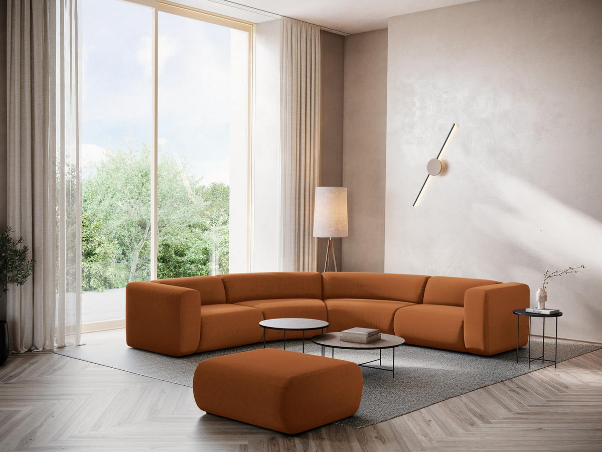 POUF Samt Stoff Orange - Terra cotta/Schwarz, Kunststoff/Textil (94/40/89cm) - Makamii