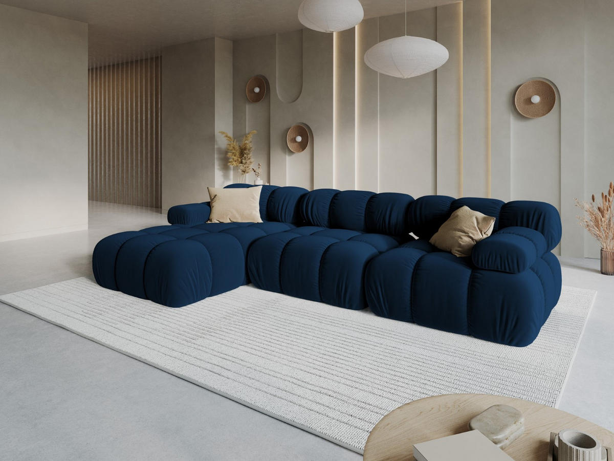 MODULARES-ECKSOFA links Bellis aus Samt königsblau 4 Sitzplätze - Blau, Textil (122/285cm) - Micadoni
