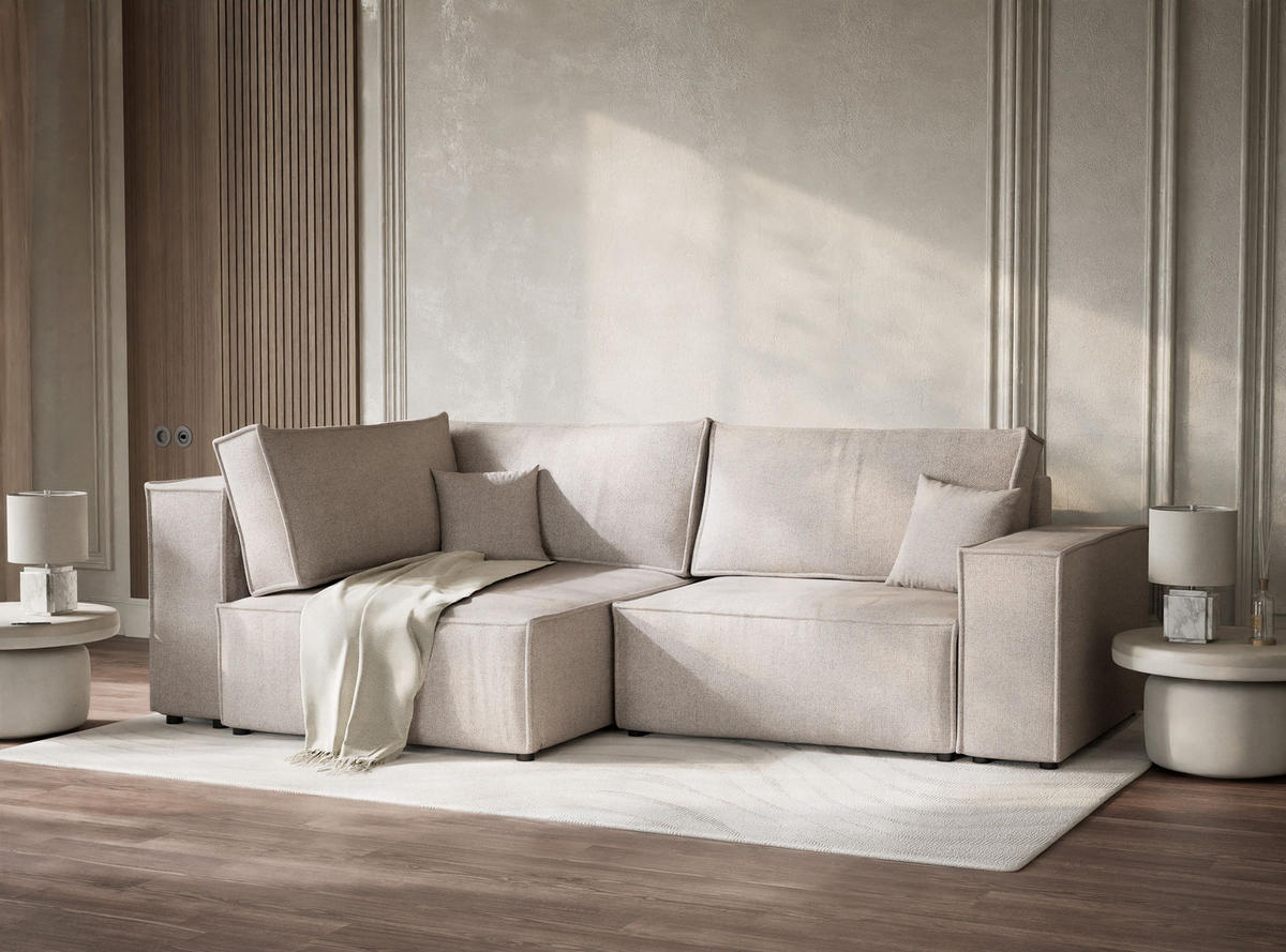 ECKSOFA MIT SCHLAFFUNKTION Tonga Beige Webstoff - Beige/Schwarz, Holz/Holzwerkstoff (105/225cm) - Maison de Reve