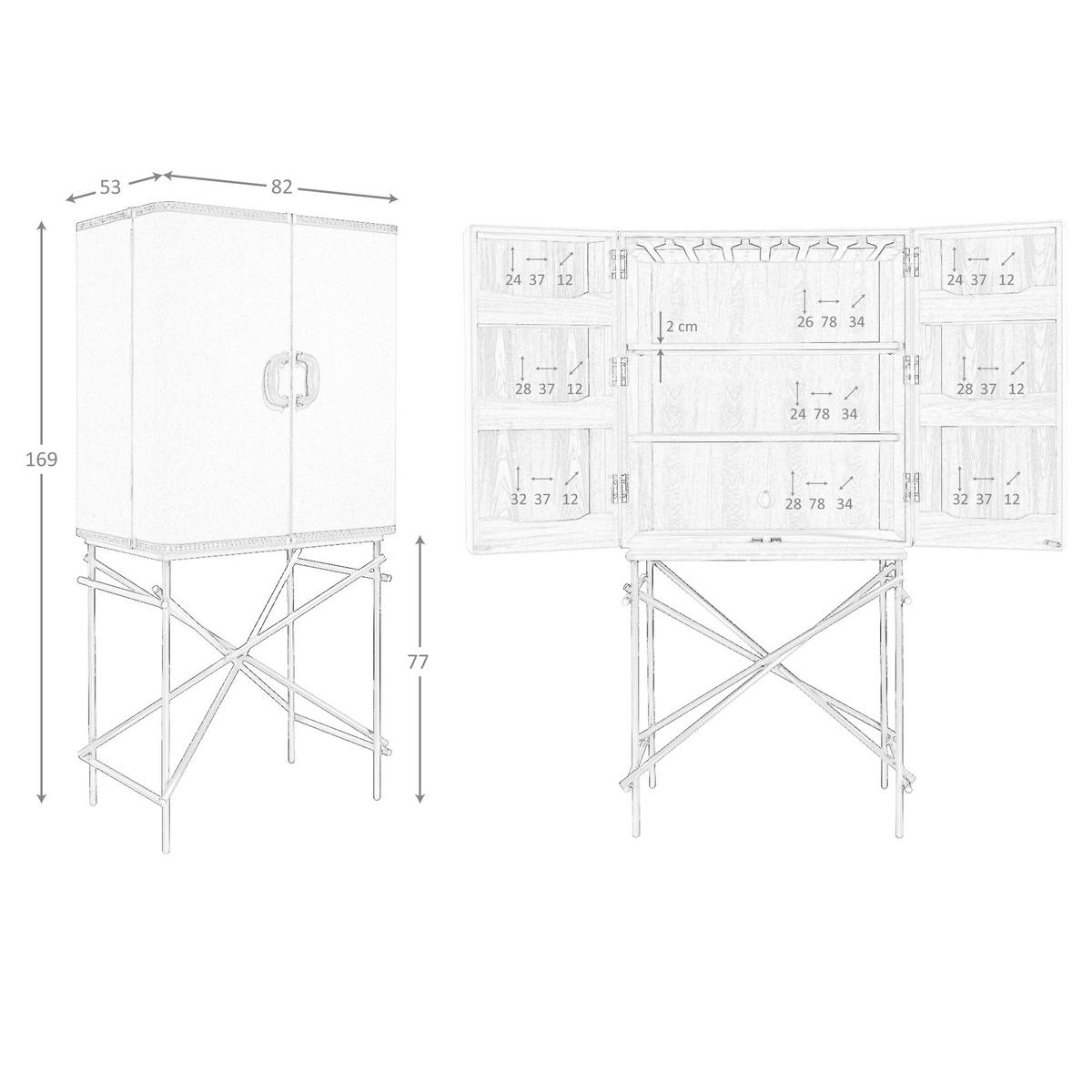 HIGHBOARD Großes Sideboard, Stoff, Nussbaum und goldfarbener polierter Stahl 82/53/169 cm - Hellgrau, Holzwerkstoff/Metall (82/169/53cm) - ANGEL CERDA