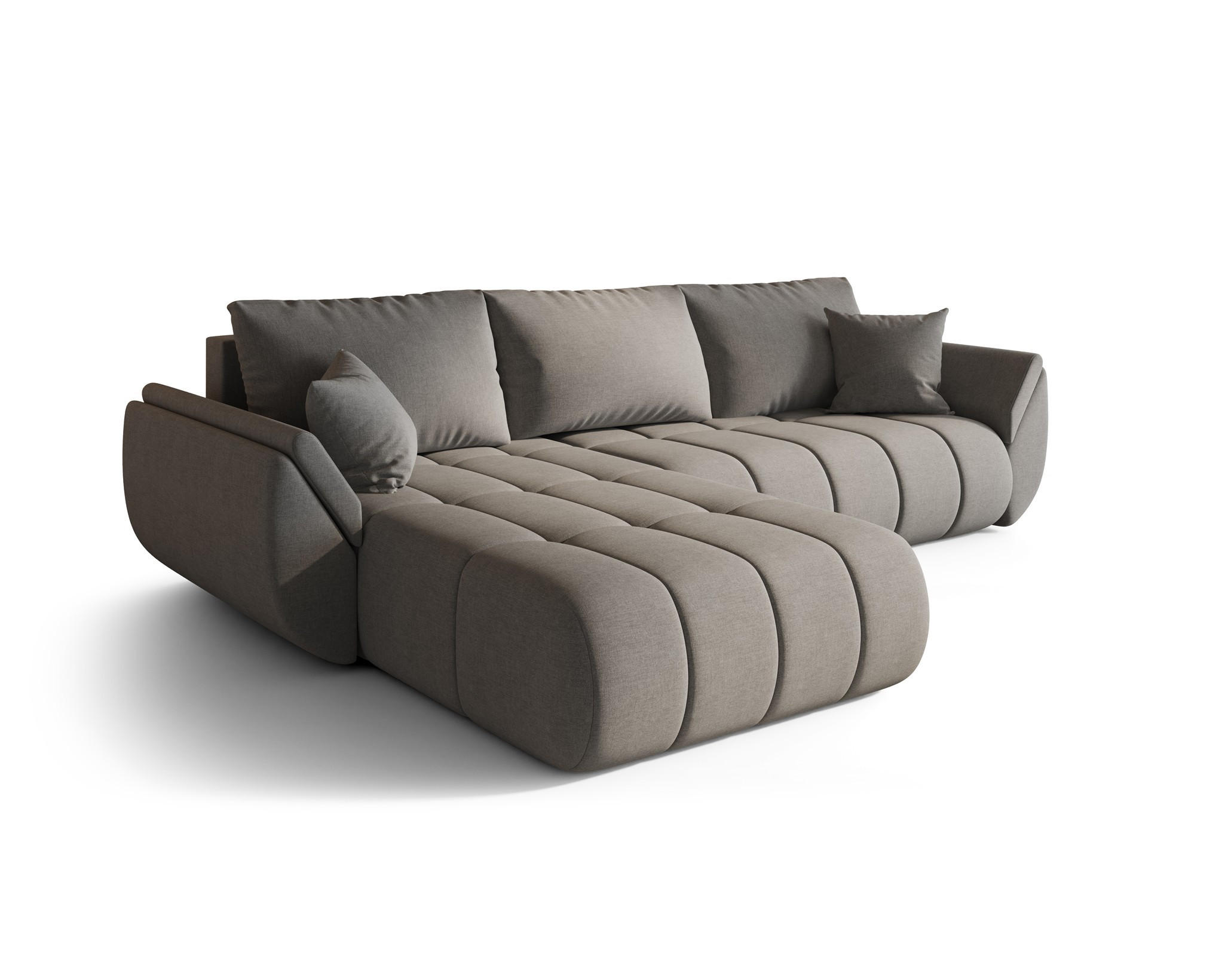 ECKSOFA Misato In Wind - Graubraun, Holzwerkstoff/Textil (175/280cm) - Fun Möbel
