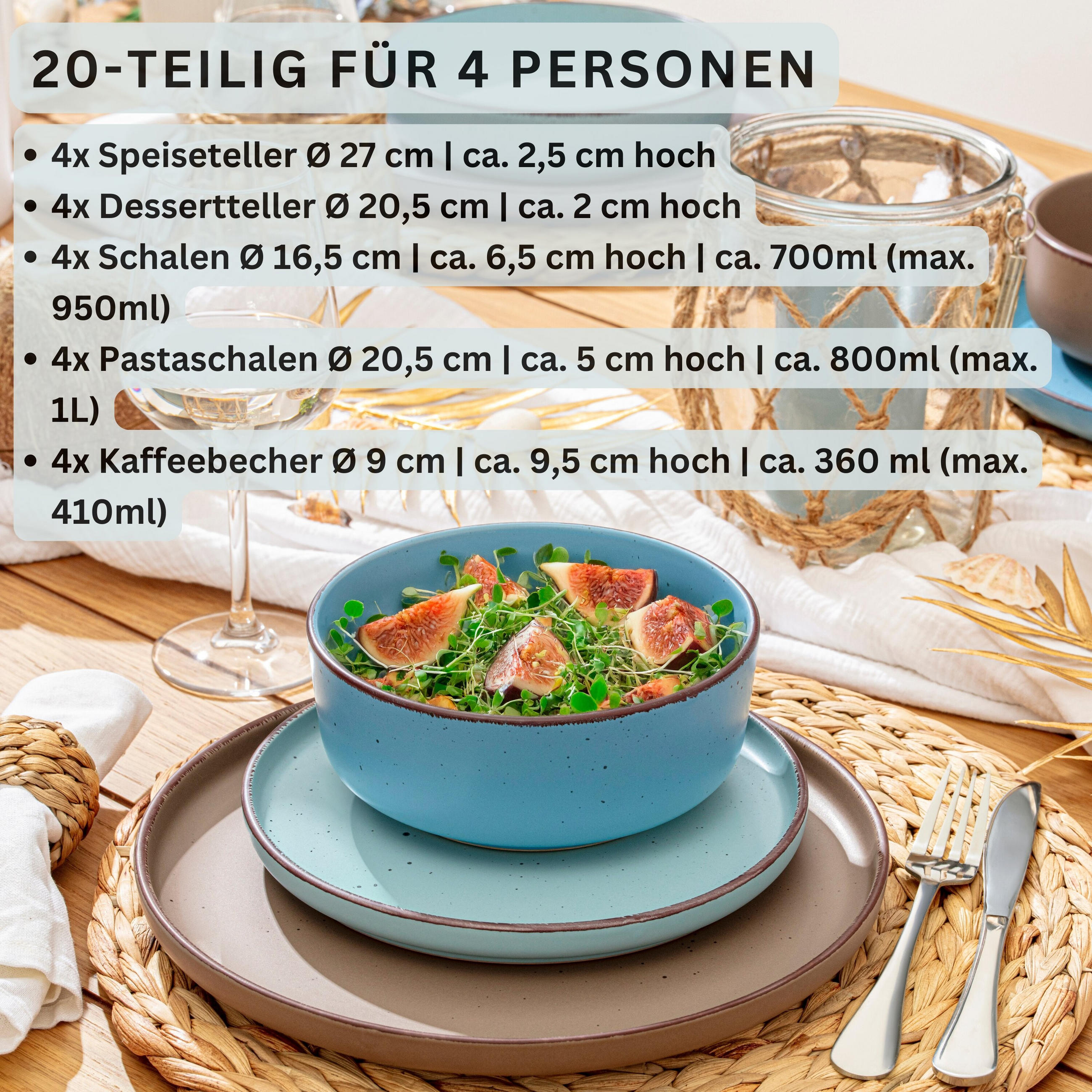 KOMBISERVICE BOMBAY MEERESBODEN - 20 teilig aus Steingut - Multicolor, Stein (27/9.5/27cm) - Sänger