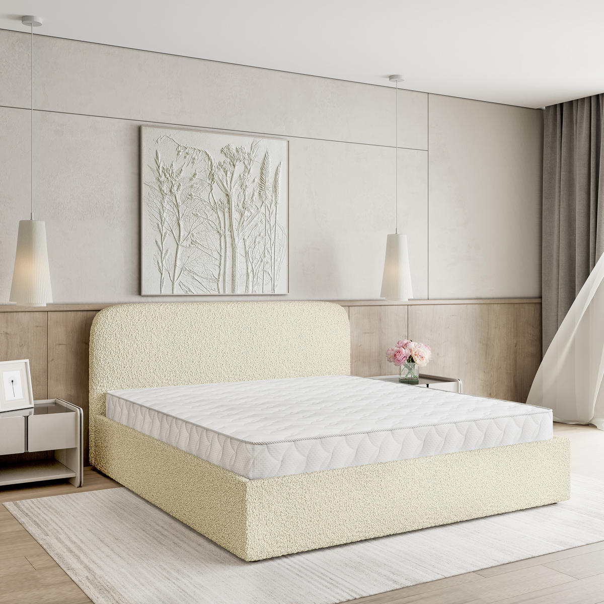 POLSTERBETT RENIVE 180x200 cm mit Bettkästen - Creme - Creme, Holz (180/200cm) - MASSENO