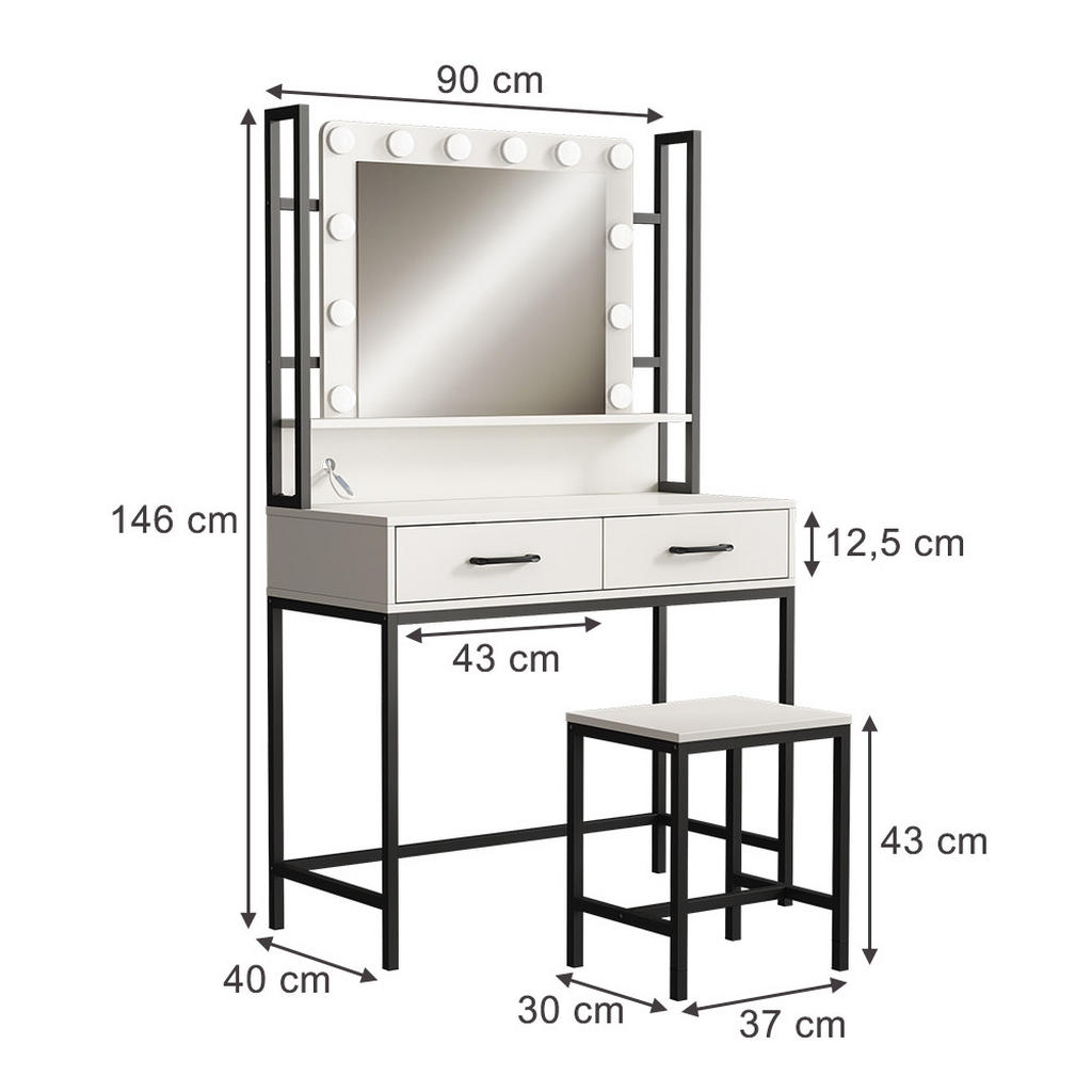 Thumbnail - Vicco Schminktisch, Weiß, Schwarz, Holzwerkstoff, Rechteckig, 90x146x40 cm, Schlafzimmer, Schminktische