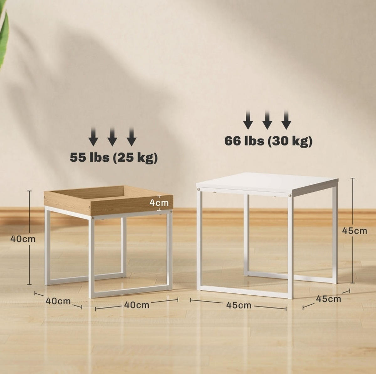 COUCHTISCH 45/40 cm weiß aus Stahl und MDF mit Tablett - Weiß, Metall (45/45/45cm) - OKMYHOME