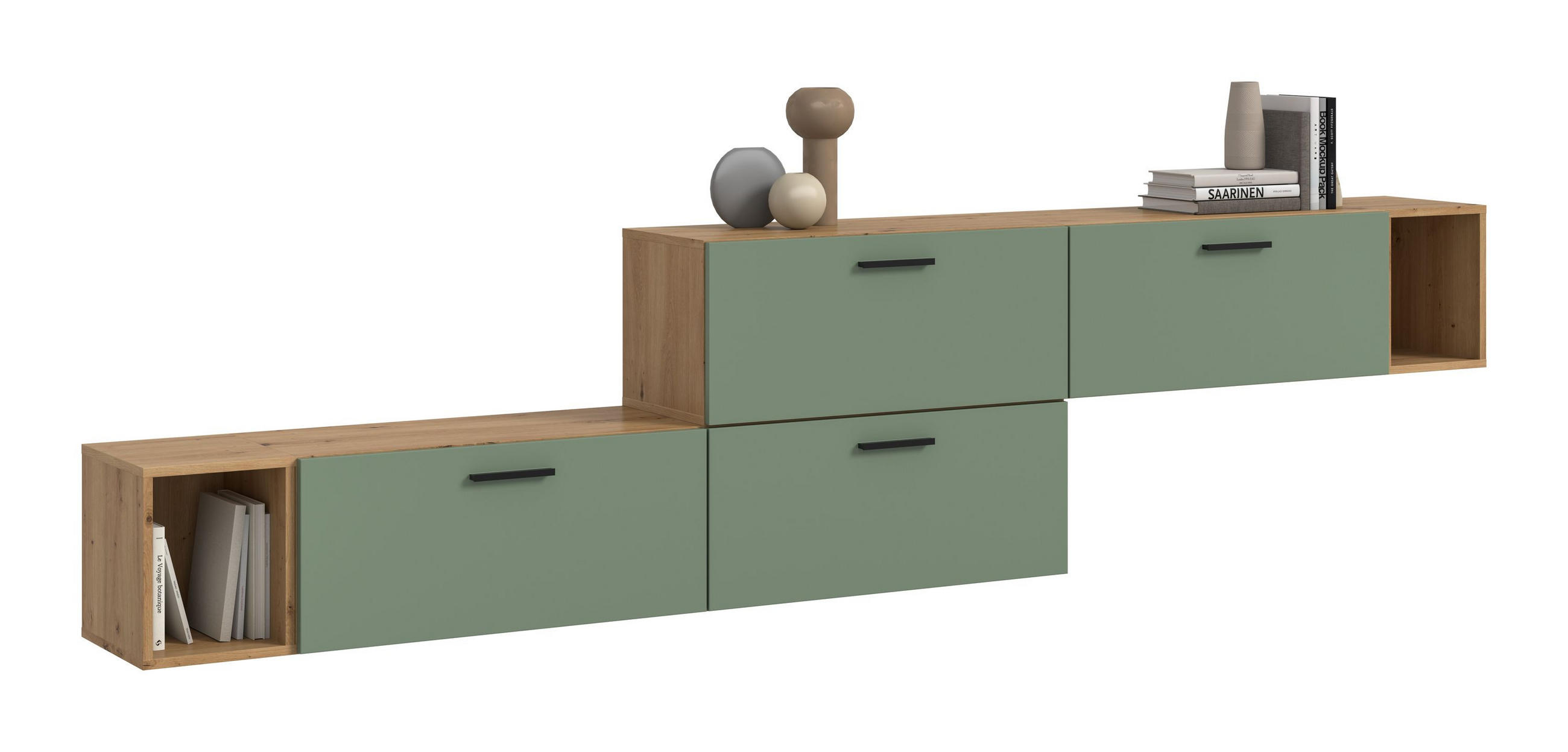 WOHNWAND Primo 2 tlg. (B/H/T: ca. 276/97/34 cm) in Artisan Oak /Smoke Green - Eiche Artisan, Holzwerkstoff (276/97/34cm)