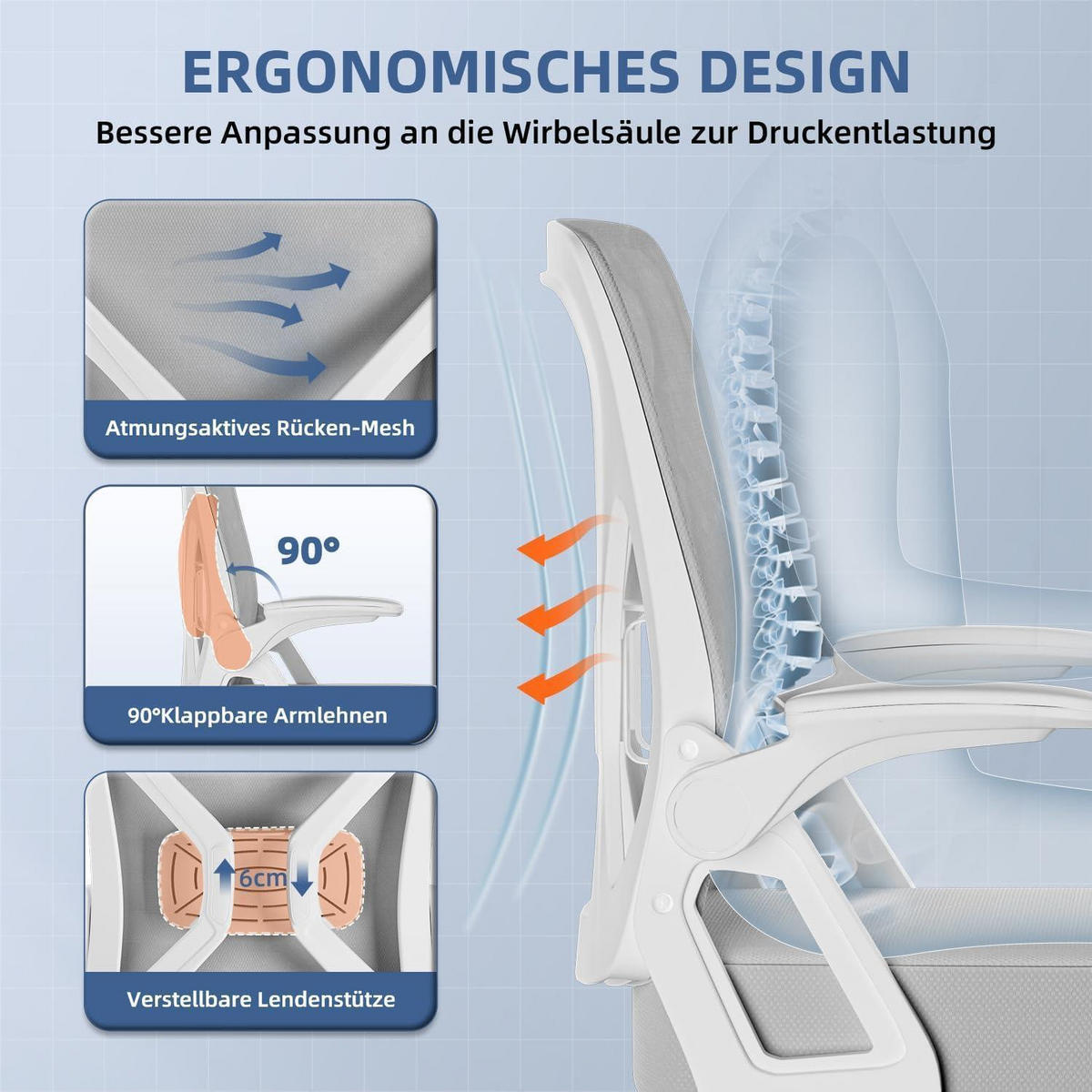 BÜROSTUHL Ergonomisch Grau mit Hochklappbaren Armlehnen - Grau, Textil (57/99/57cm)