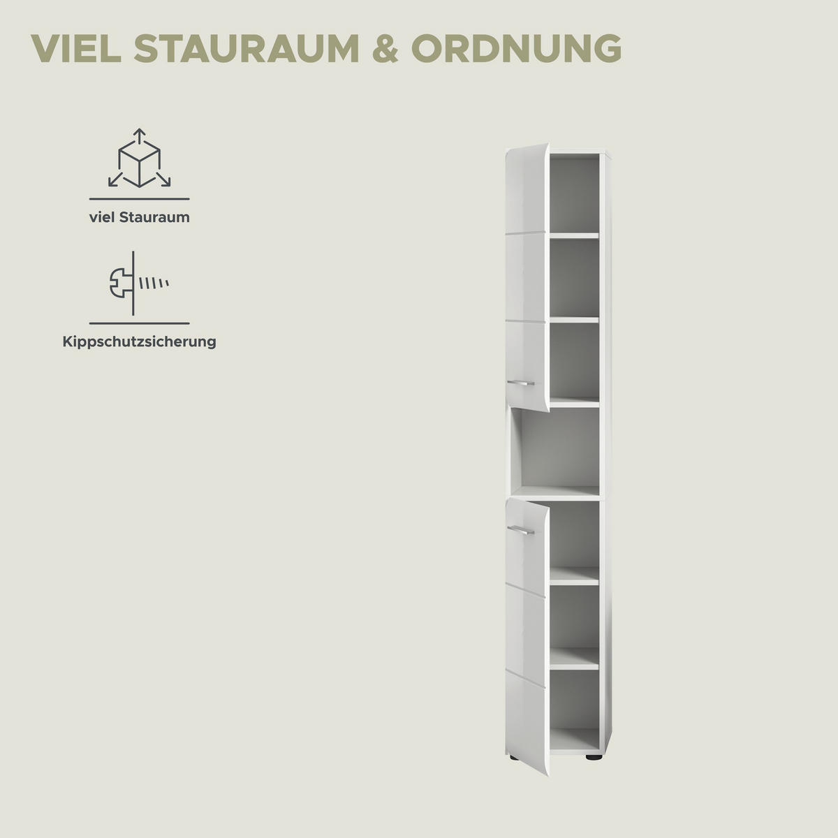 HOCHSCHRANK Alba (B/H/T: ca. 30/185/30 cm) in Weiß/weiß hochglanz - Weiß, Holzwerkstoff (30/185/30cm)