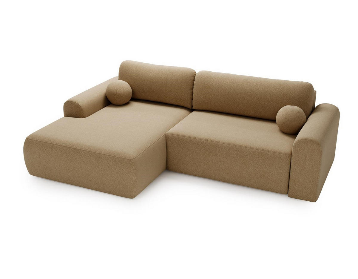 ECKSOFA Aurora Beige, mit Schlaffunktion in Lambi Stoff, linke seite - Beige, Holzwerkstoff/Textil (257/177cm) - Bettso