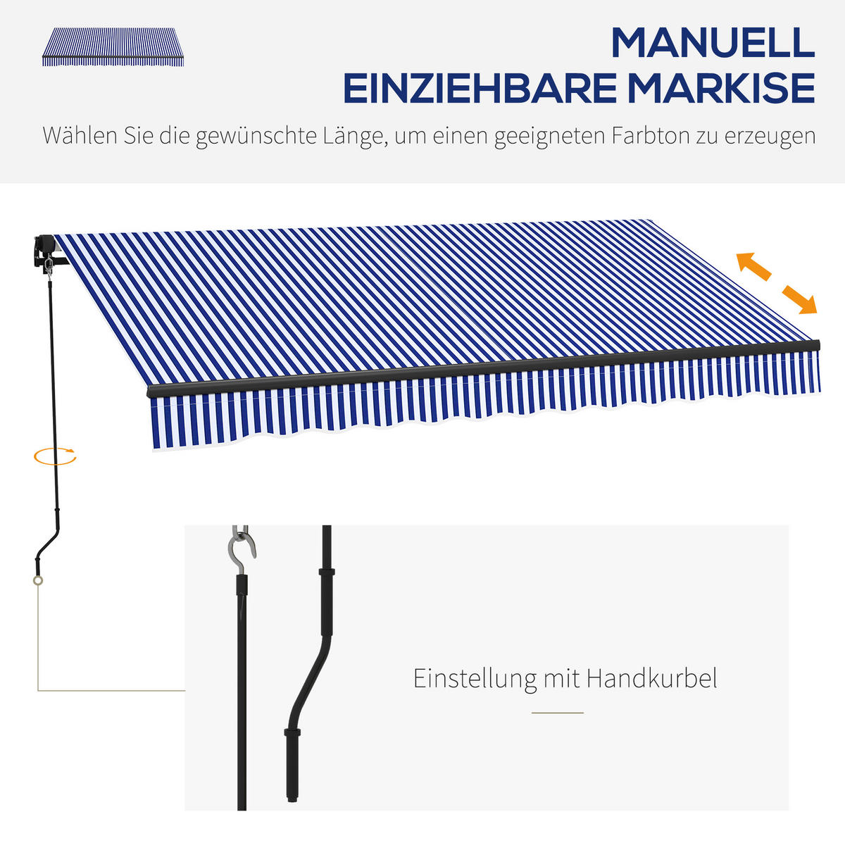 MARKISE, Grau+Weiß, Polyesterstoff, Aluminium - Blau, Metall (247/1/295cm) - Outsunny