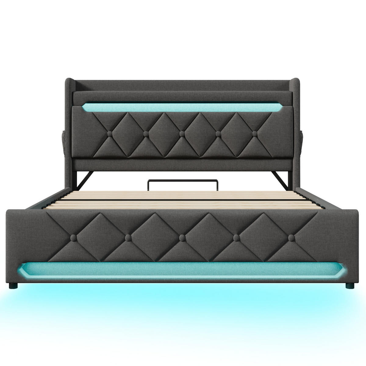 BETT mit Stauraum 180x200 cm Leinen Grey mit Matratze - Grau, Metall (180/200cm) - Meubliv