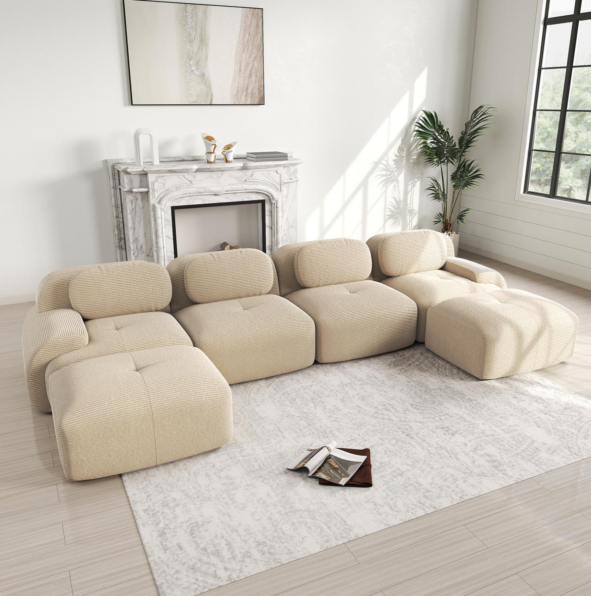 ECKSOFA 388/178/75 cm beige aus Cordstoff rahmenlos und modular ohne Montage - Beige, Textil (178/388cm) - OKWISH