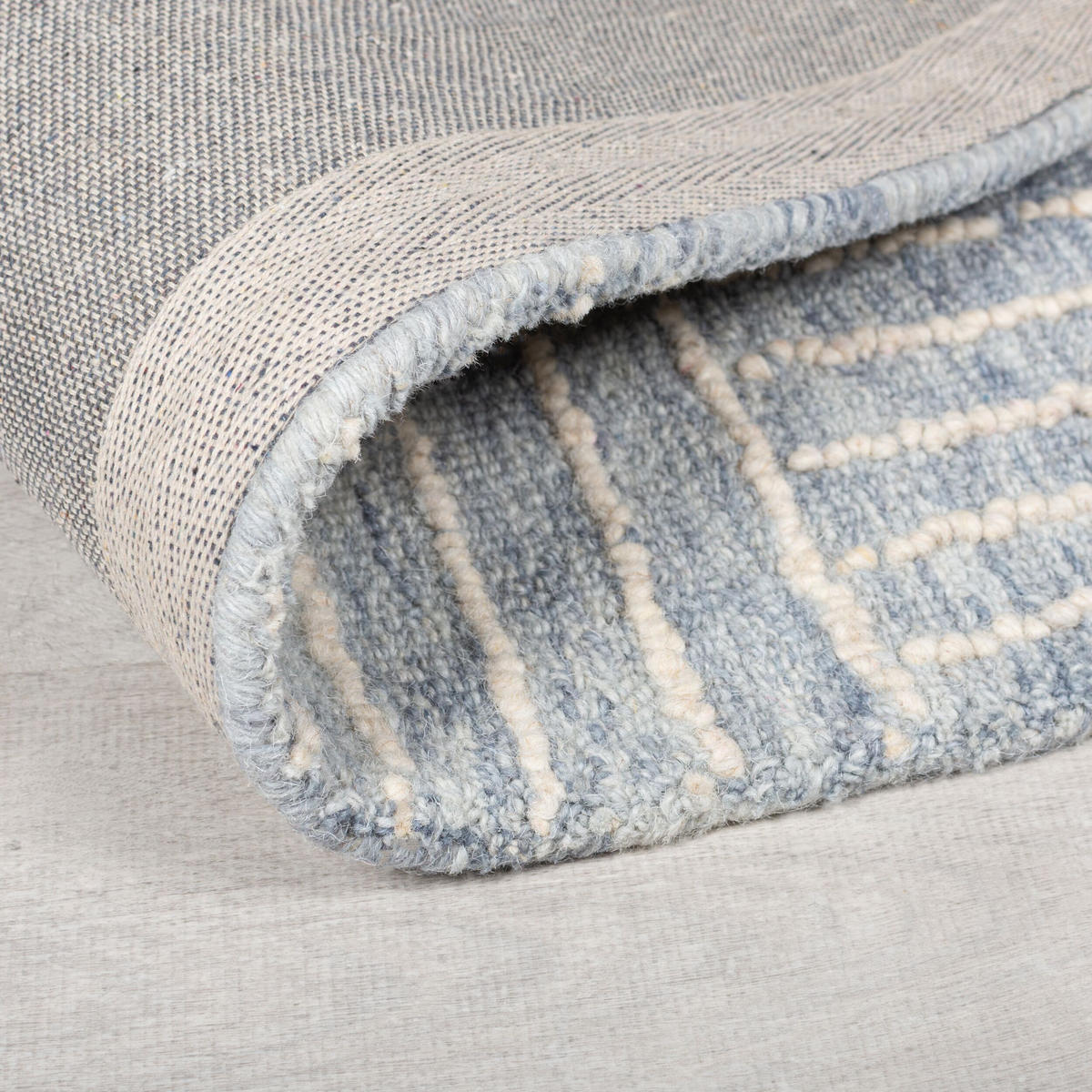 WOLLTEPPICH LEA, mit Schachbrettmuster, Blau, 80 x 150 cm - Blau, Textil (150/80cm) - KADIMA DESIGN