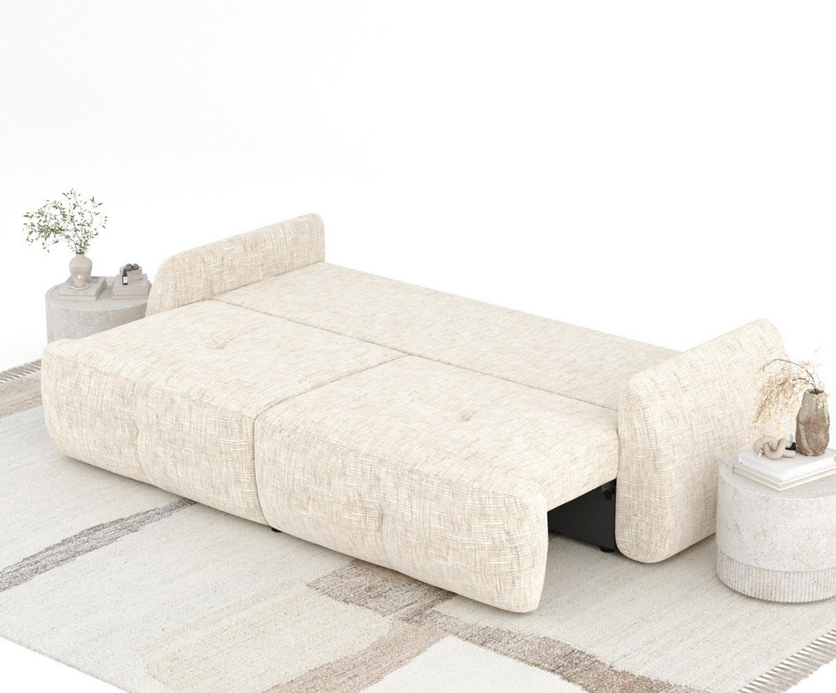 SCHLAFSOFA Loca Creme Webstoff - Creme/Schwarz, Holz/Holzwerkstoff (248/92/103cm) - Maison de Reve