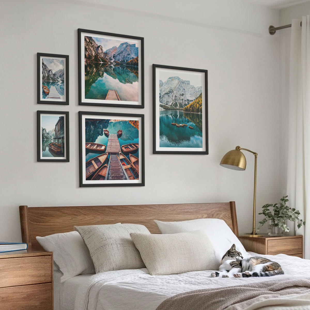 WANDBILDER 5er-Set - 50x50 cm & 20x30 cm & 40x60 cm Schwarzer Rahmen - Ansichten von Griechenland, Łódź, Häuser - Schwarz, Kunststoff (40/60cm) - ArtPrintCave
