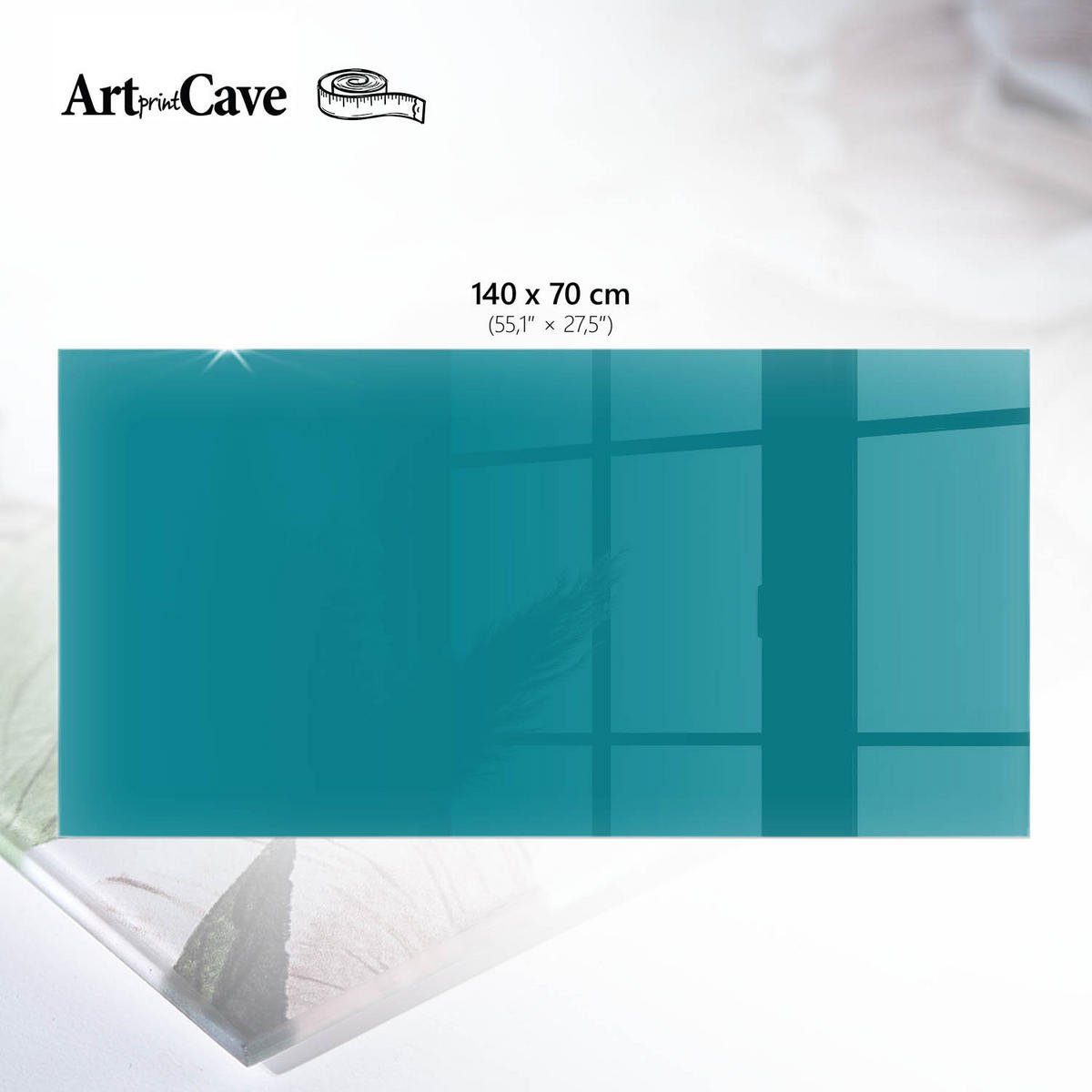 TISCHPLATTE 140x70 cm – Kühles Türkis - Gelb, Glas (0.4/140/70cm) - Wallfluent