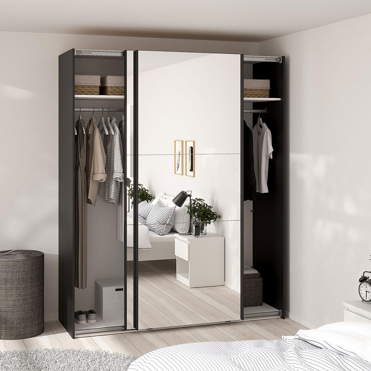 SCHIEBETÜRENSCHRANK, Como, Schwarz, Holzwerkstoff, 179 x 67 x 221 cm - Schwarz, Holzwerkstoff (179/221/67cm) - ebuy24