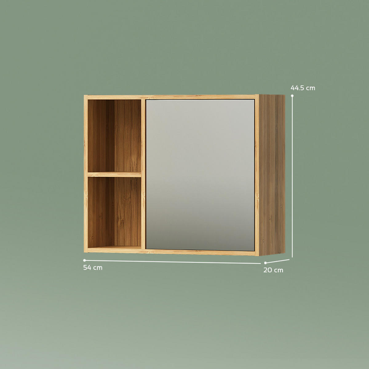 KOPALNIŠKA OMARICA Z OGLEDALOM Olona, Bambus, 54 x 44.5 cm z ogledalom - naravne barve, leseni material (54/44.5/20cm) - Livinity®