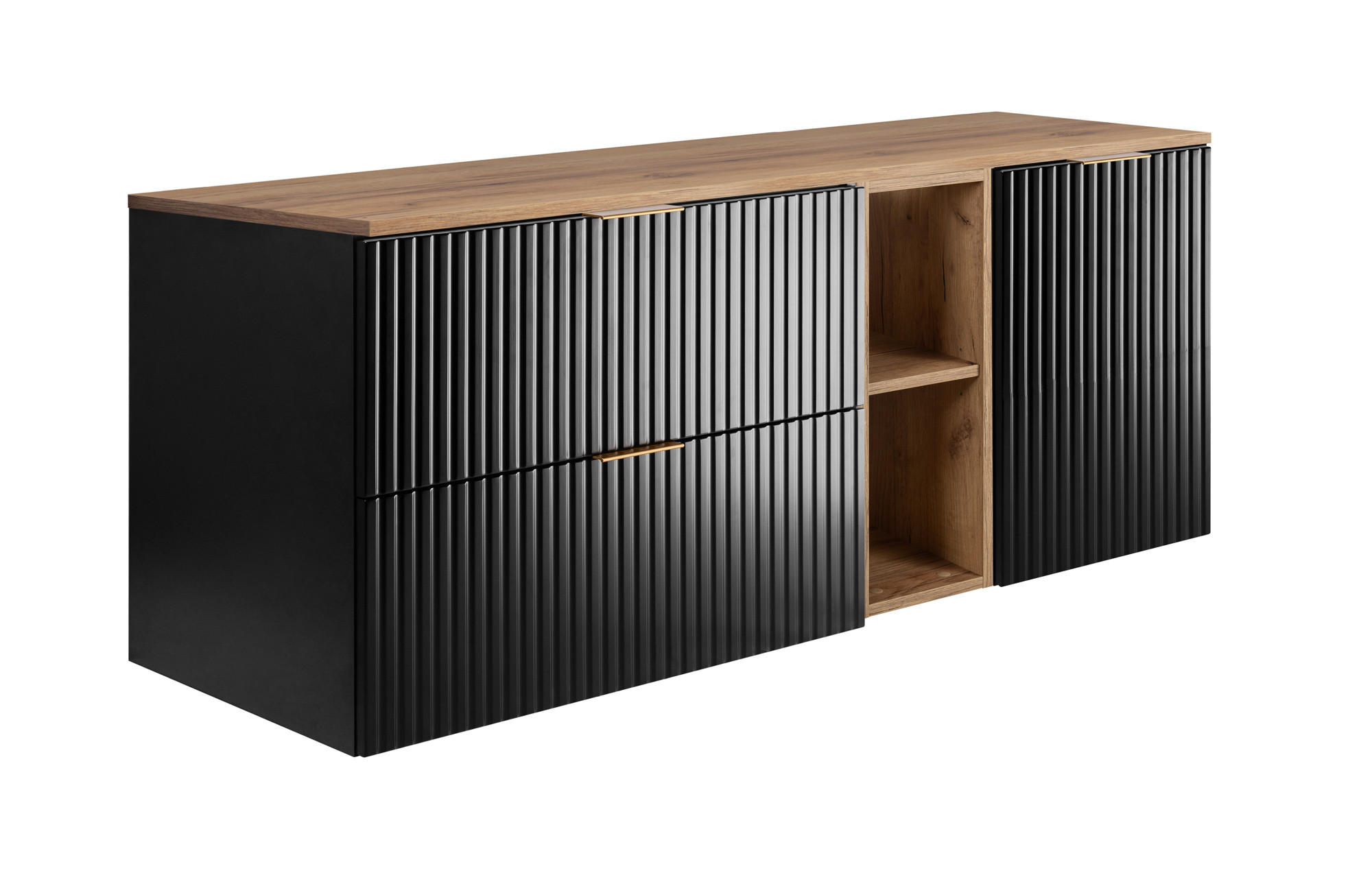 BADEZIMMER-SET, 57×46×140 cm, Eiche Craft / Schwarz, Griff Gold - Schwarz, Holzwerkstoff (140/57/46cm) - 3XE LIVING