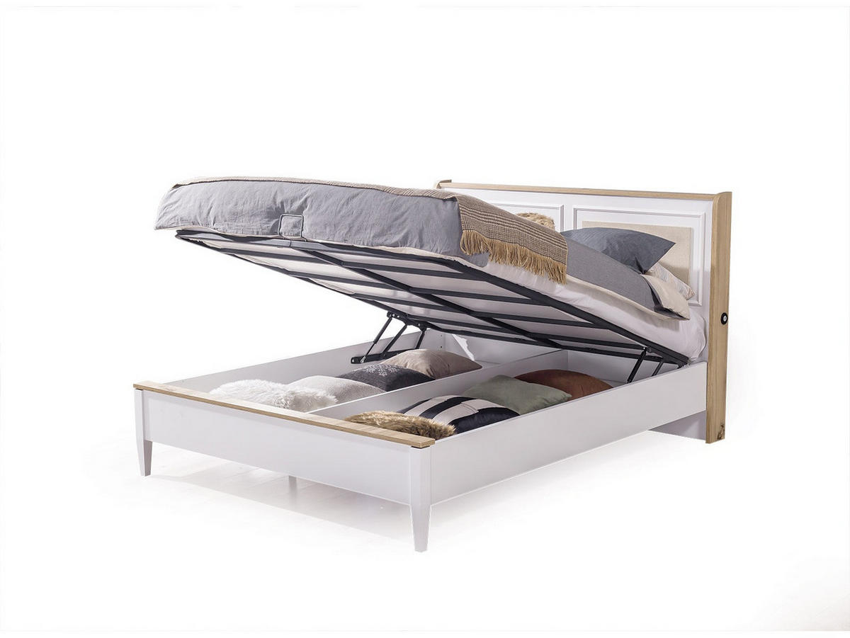 SCHLAFZIMMER AFRIN Schlafzimmer-Set, 4-teilig, Weiß, Bett mit Kopfteil 2 Nachttischen und Kommode - Weiß, Holzwerkstoff (160/119/200cm)